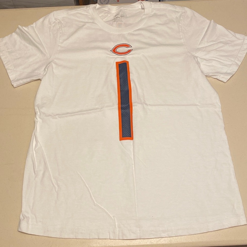 Nike White Tee with Subtle Design Justin Fields Bears Jersey